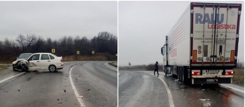 Nicio zi fără accidente pe DN6. Un autotren a intrat pe contrasens și a acroșat un autoturism