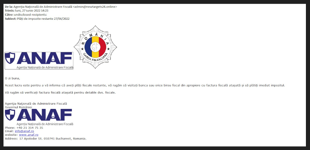 Atenție! Emailuri false în numele ANAF! 1 ANAF
