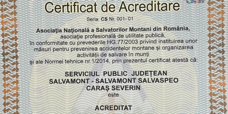 Salvamont Caraş-Severin a fost acreditat! 1 acreditare salvamont