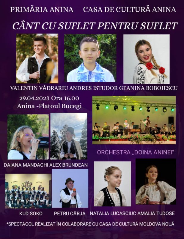 Anina găzduiește cea de a doua ediție a festivalului „Cânt cu suflet pentru suflet” 2 afis festival anina
